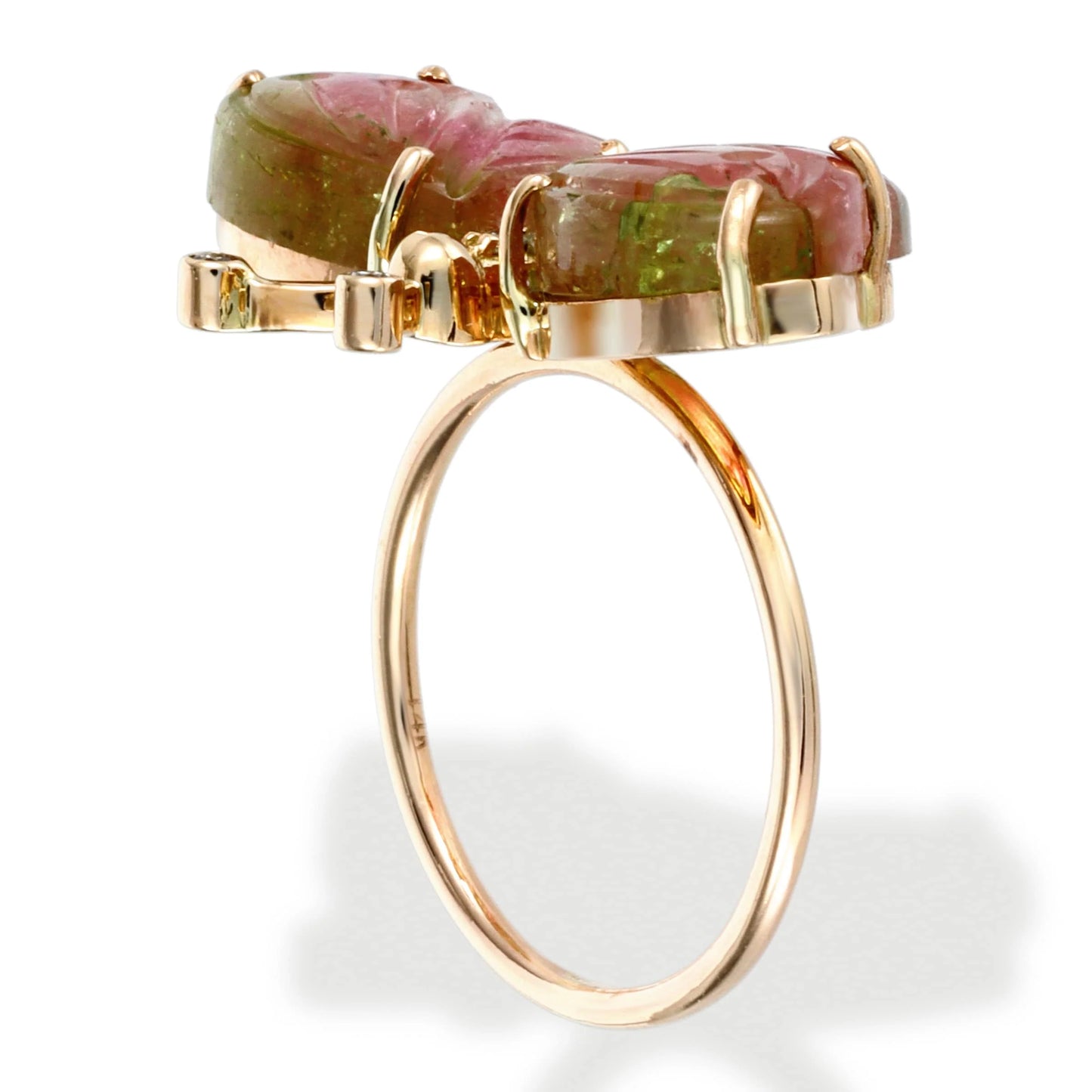 DIAMOND/ WATERMELON TOURMALINE BUTTERFLY RING