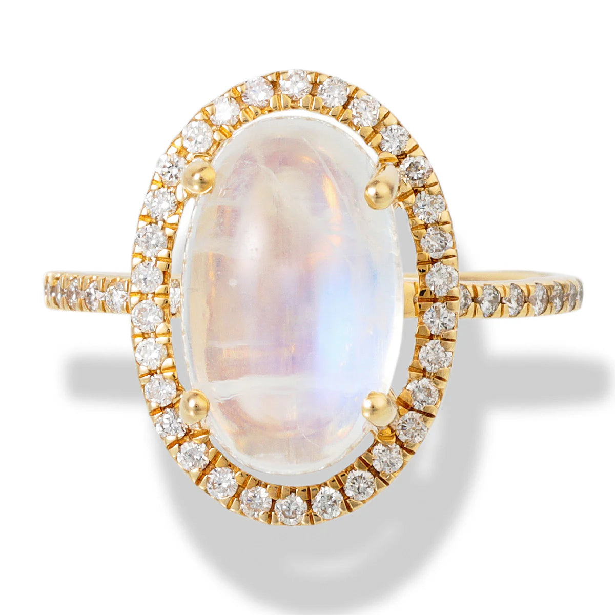 DIAMOND/RAINBOW MOON STONE OVAL SHAPE RING