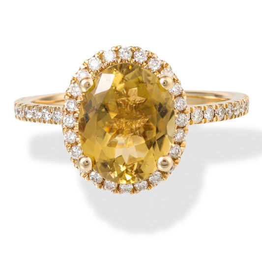 14KT YELLOW GOLD DIAMOND/TOURMALINE OVAL SHAPE RING