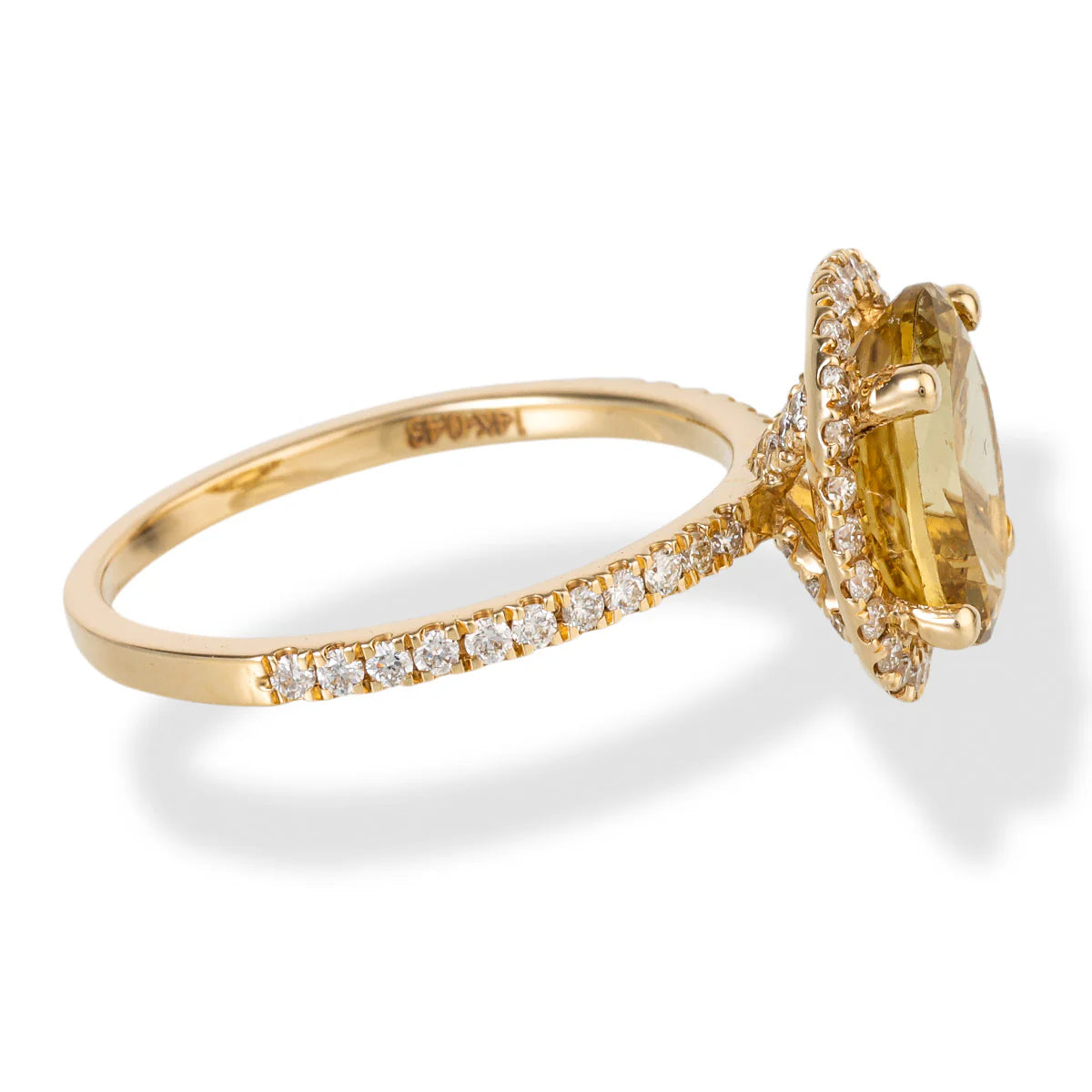 14KT YELLOW GOLD DIAMOND/TOURMALINE OVAL SHAPE RING