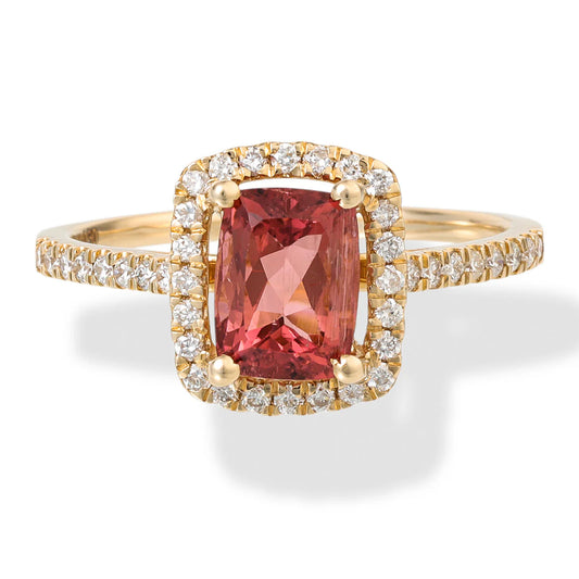 14KT YELLOW GOLD DIAMOND/TOURMALINE OCTAGONE SHAPE RING