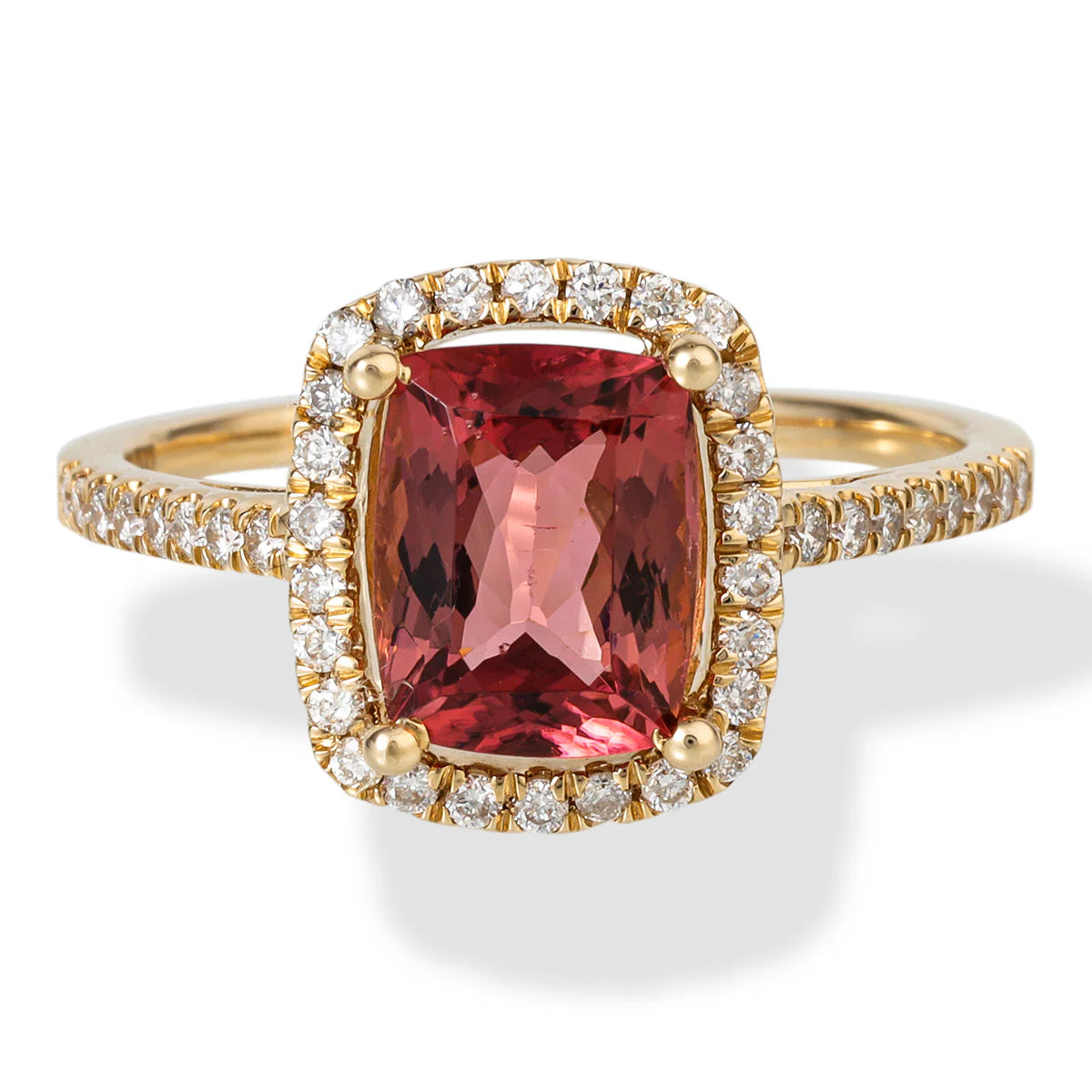 14KT YELLOW GOLD DIAMOND/TOURMALINE OCTAGONE SHAPE RING