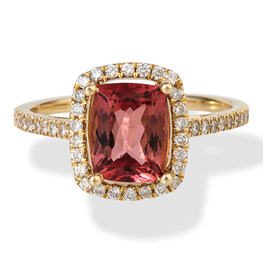 14KT YELLOW GOLD DIAMOND/TOURMALINE OCTAGONE SHAPE RING