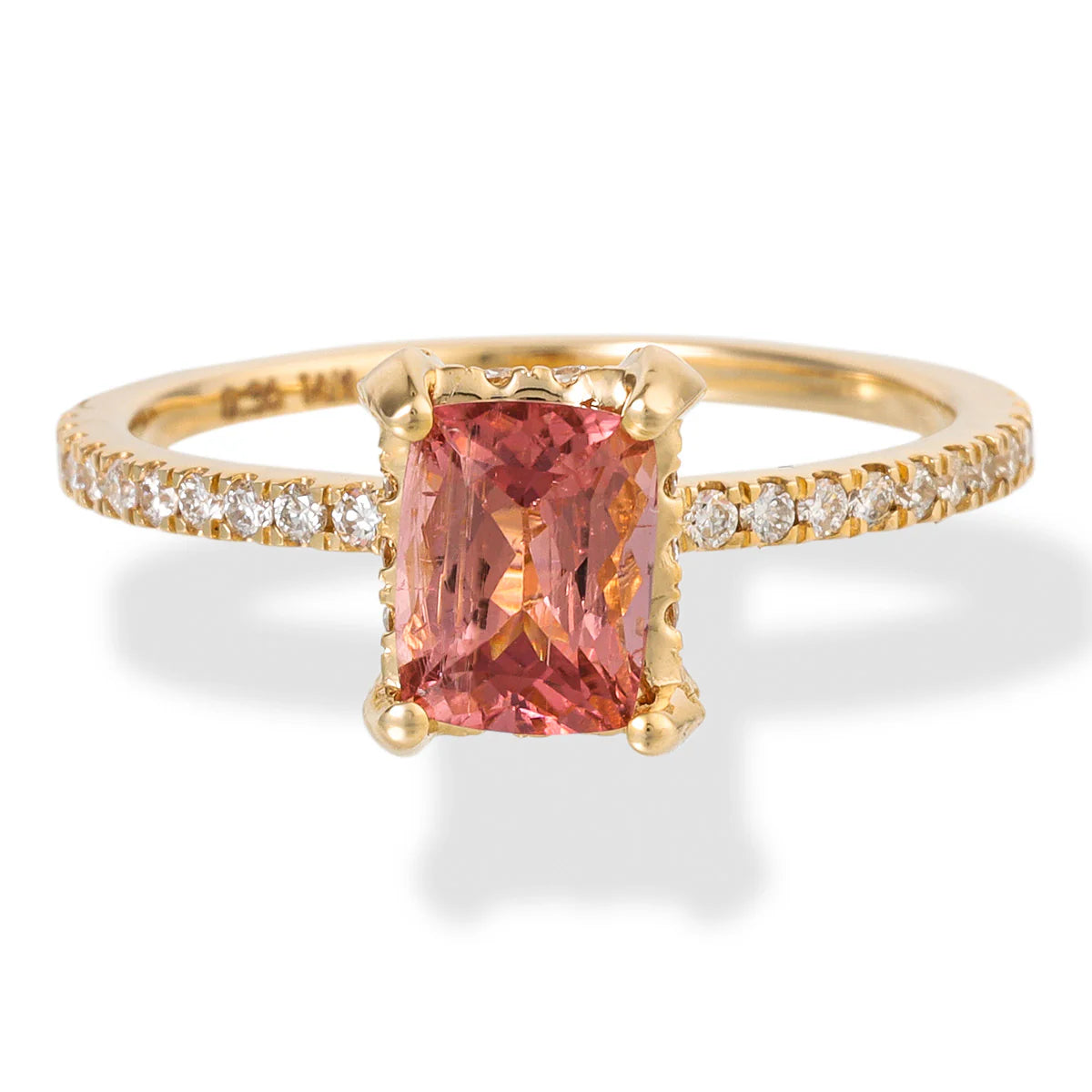 14KT YELLOW GOLD DIAMOND/TOURMALINE OCTAGONE SHAPE RING