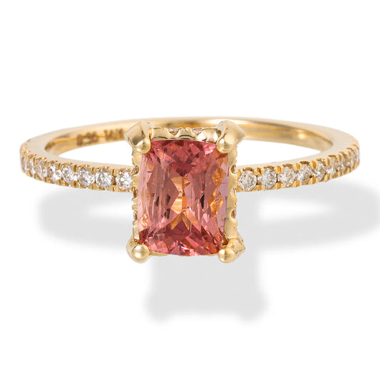 14KT YELLOW GOLD DIAMOND/TOURMALINE OCTAGONE SHAPE RING