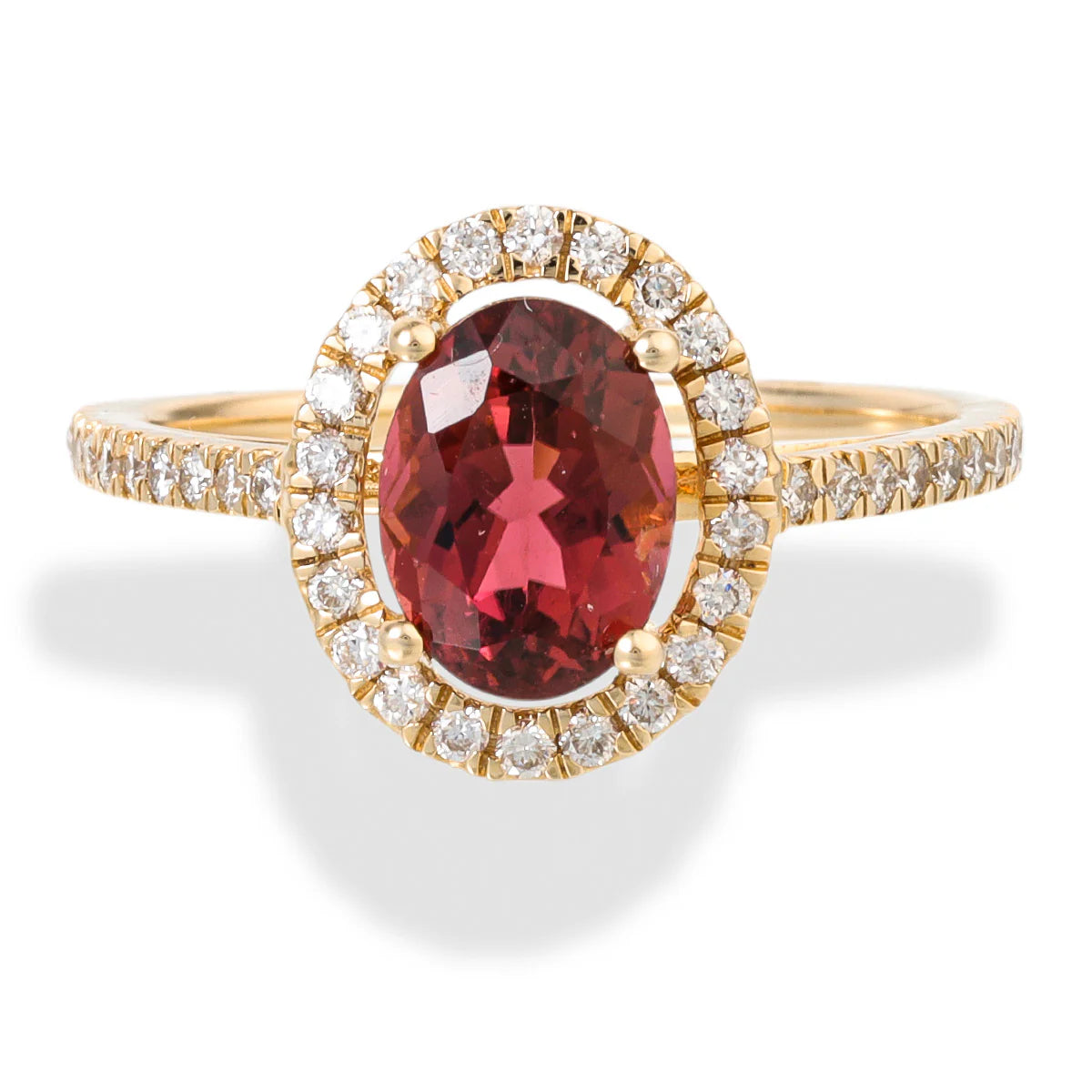 14KT YELLOW GOLD DIAMOND/TOURMALINE OVAL SHAPE RING