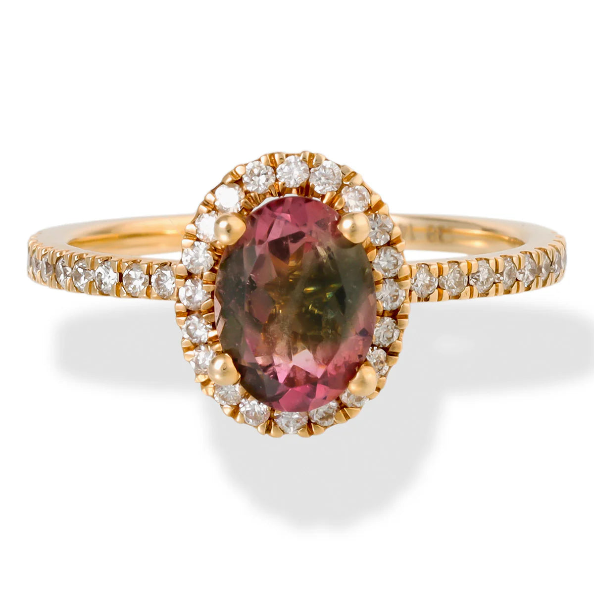 14KT YELLOW GOLD DIAMOND/TOURMALINE OVAL SHAPE RING