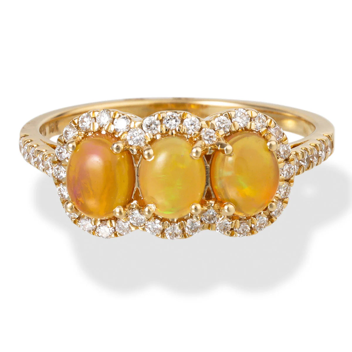 14KT YELLOW GOLD DIAMOND AND OPAL 3 PCS OVAL RING