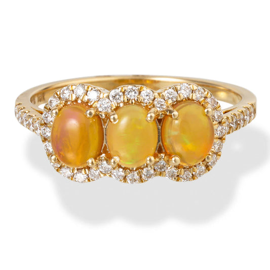 14KT YELLOW GOLD DIAMOND AND OPAL 3 PCS OVAL RING
