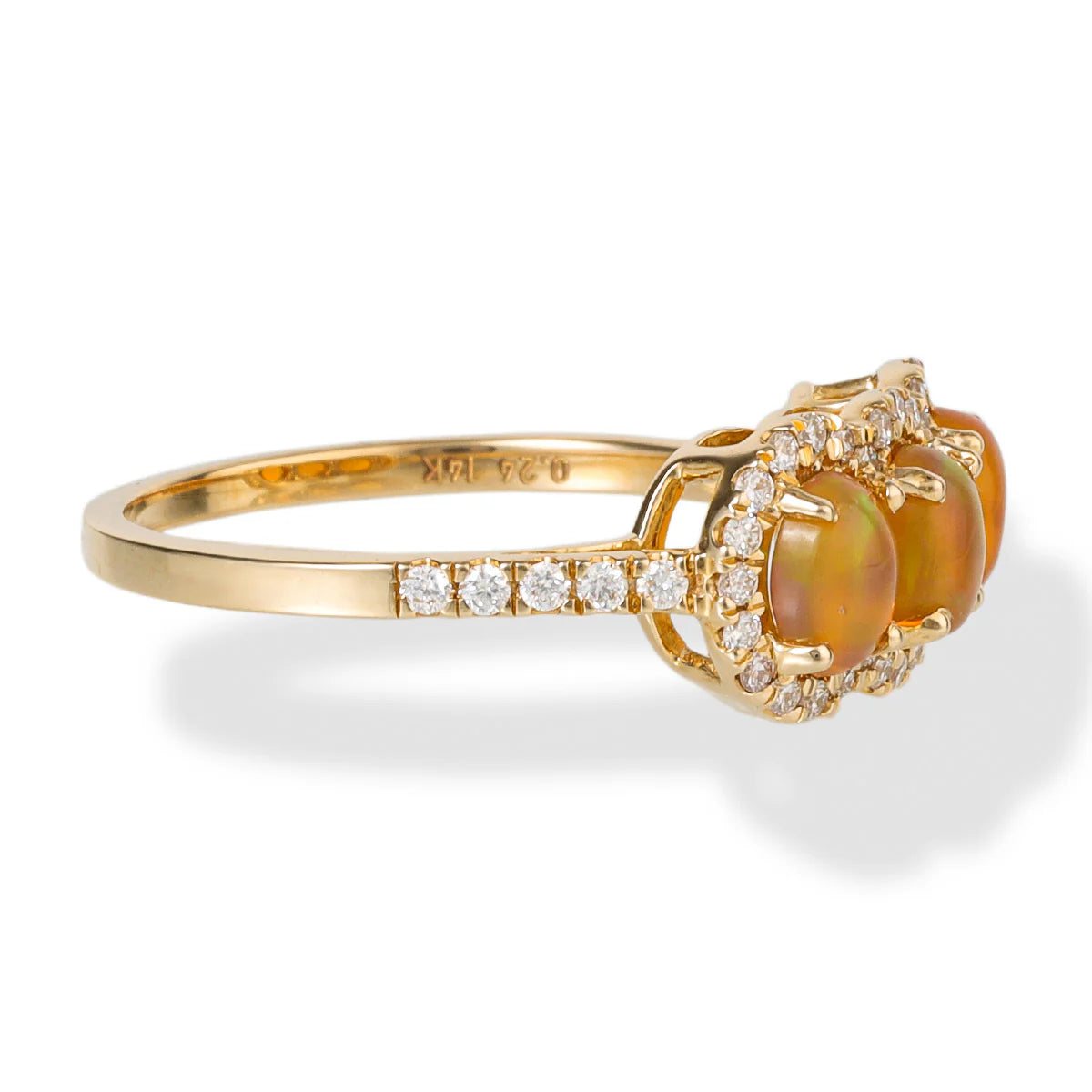14KT YELLOW GOLD DIAMOND AND OPAL 3 PCS OVAL RING