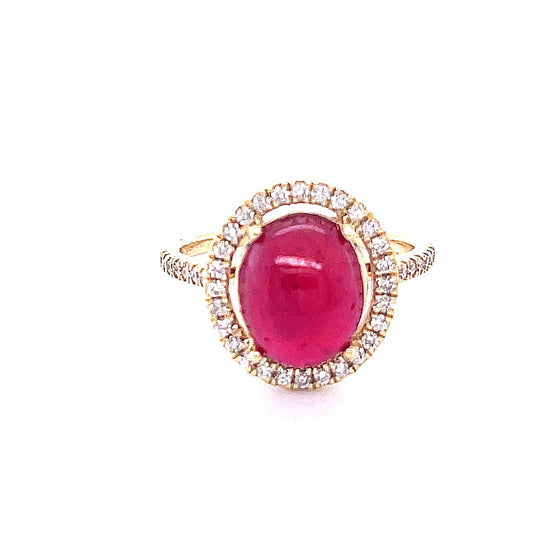 14KT YELLOW GOLD DIAMOND/RUBY OVAL SHAPE RING