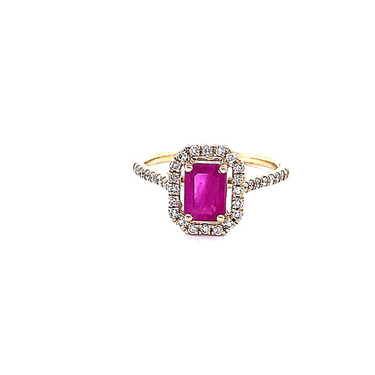 14KT YELLOW GOLD DIAMOND/RUBY OCTAGONE SHAPE RING