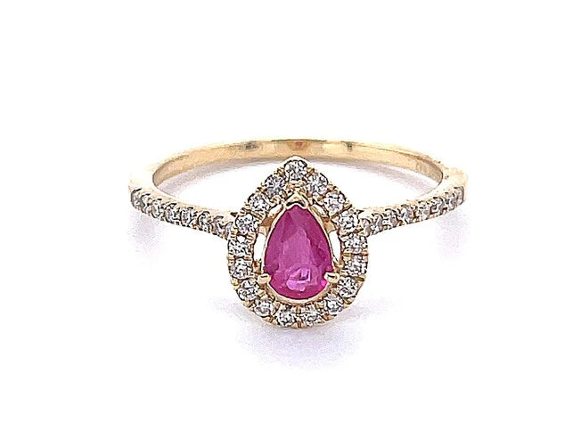14KT DIAMOND/PINK SAPPHIRE PEAR SHAPE RING