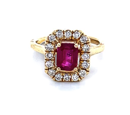 14KT YELLOW GOLD DIAMOND/RUBY OCTAGONE SHAPE RING