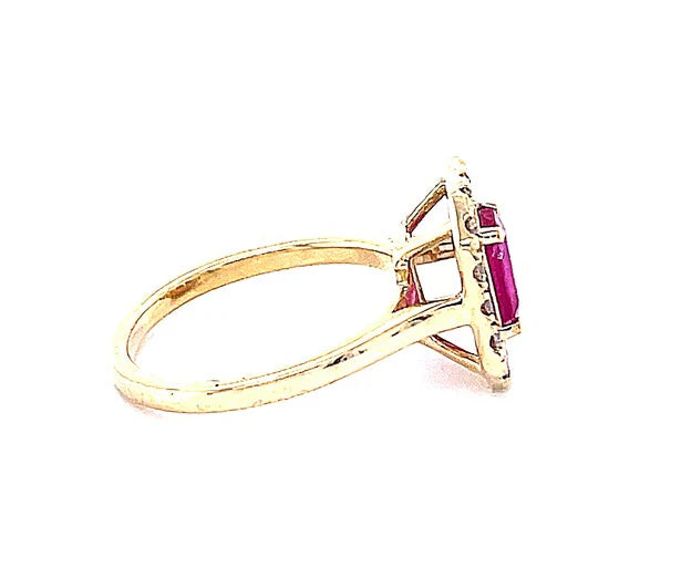 14KT YELLOW GOLD DIAMOND/RUBY OCTAGONE SHAPE RING