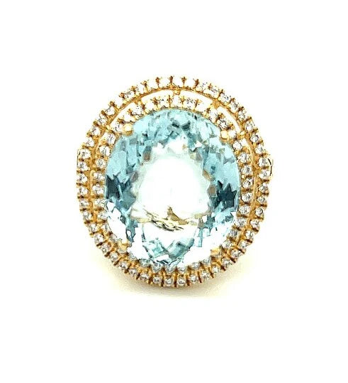 14KT DIAMOND/AQUAMARINE OVAL SHAPE RING