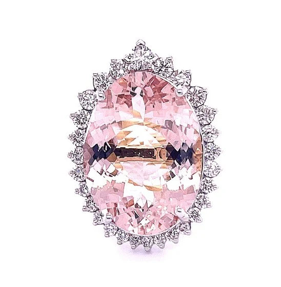 14KT TWO TONE GOLD WITH DIAMOND/MORGANITE OVAL SHAPE RING