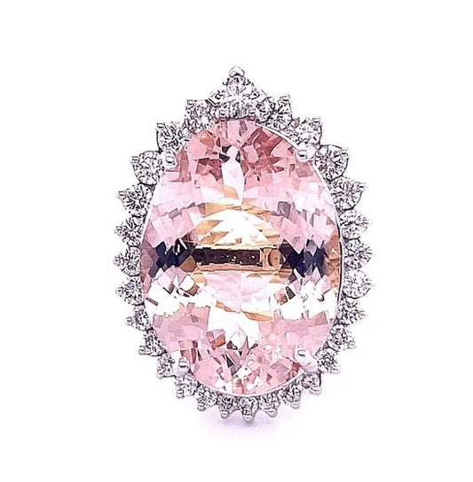 14KT TWO TONE GOLD WITH DIAMOND/MORGANITE OVAL SHAPE RING