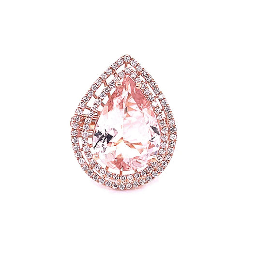 14KT ROSE GOLD DIAMOND/MORGANITE PEAR SHAPE RING