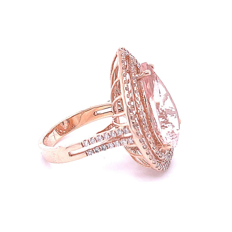 14KT ROSE GOLD DIAMOND/MORGANITE PEAR SHAPE RING
