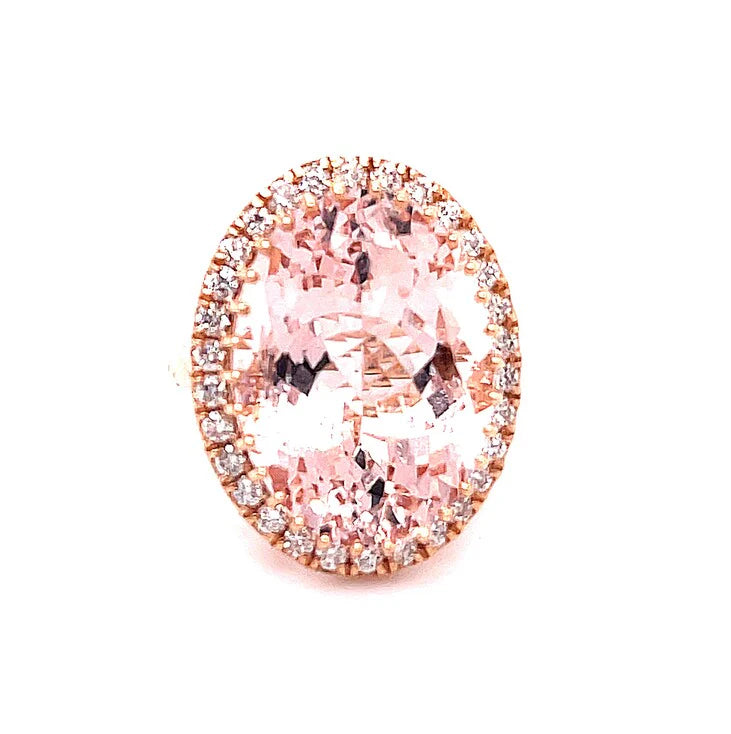 14KT ROSE GOLD DIAMOND/MORGANITE OVAL SHAPE RING