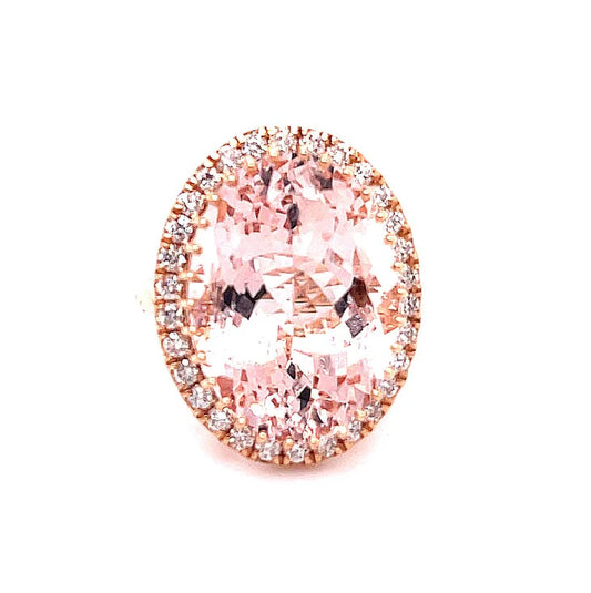 14KT ROSE GOLD DIAMOND/MORGANITE OVAL SHAPE RING