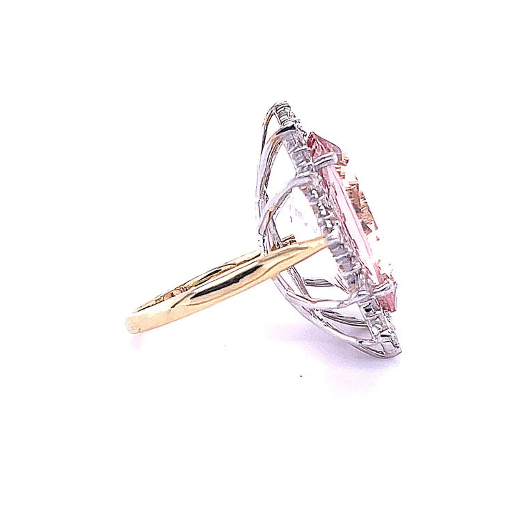 14KT YELLOW AND WHITE GOLD DIAMOND/MORGANITE OVAL SHAPE RING