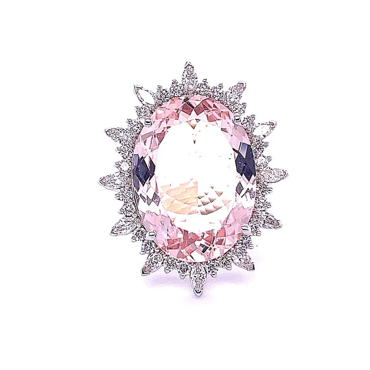 14KT YELLOW AND WHITE GOLD DIAMOND/MORGANITE OVAL SHAPE RING