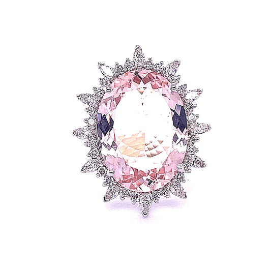 14KT YELLOW AND WHITE GOLD DIAMOND/MORGANITE OVAL SHAPE RING