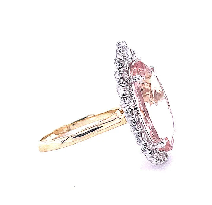 14KT YELLOW AND WHITE GOLD WITH DIAMOND/MORGANITE OVAL SHAPE RING