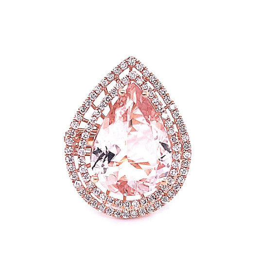 14KT ROSE GOLD WITH DIAMOND/MORGANITE PEAR SHAPE RING