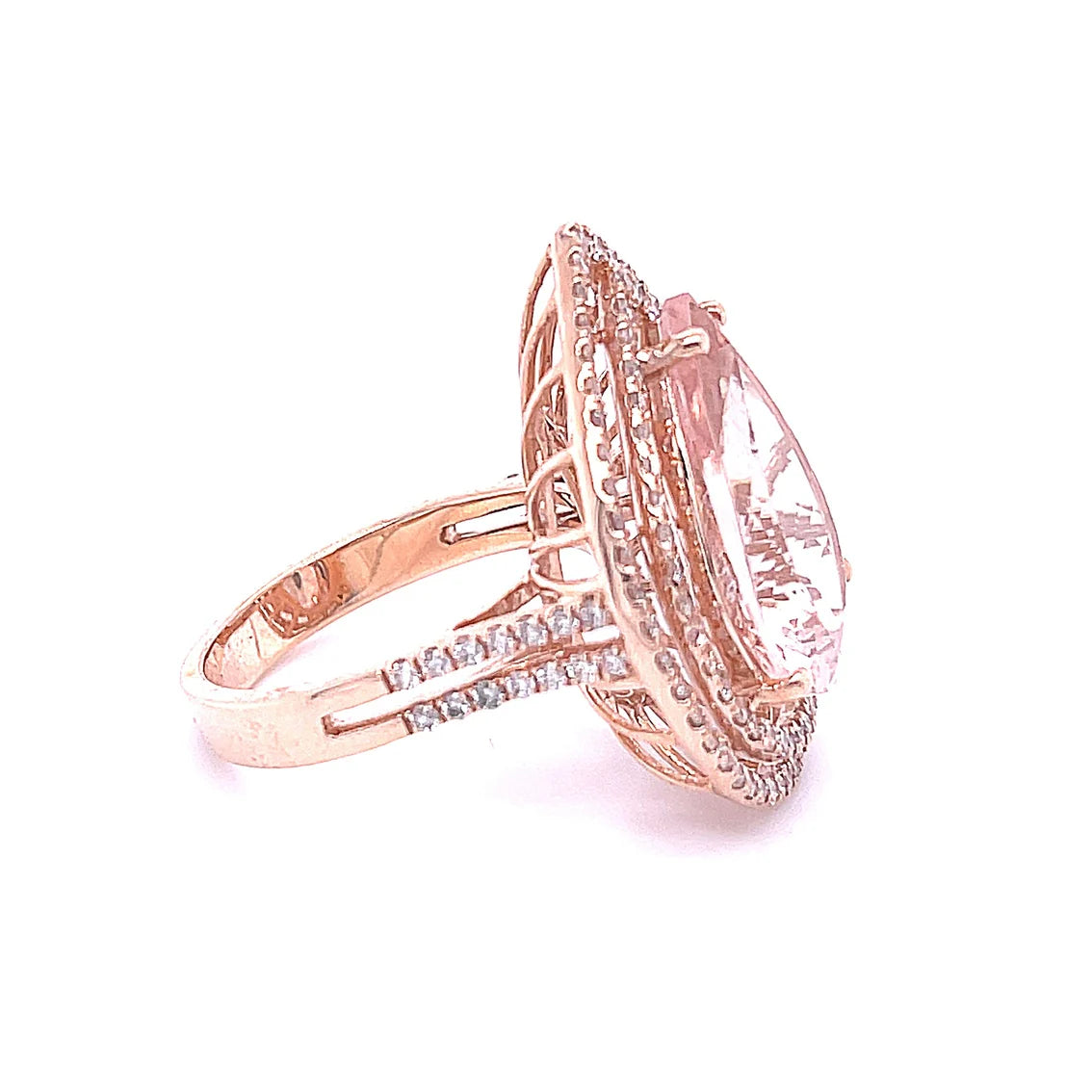 14KT ROSE GOLD WITH DIAMOND/MORGANITE PEAR SHAPE RING