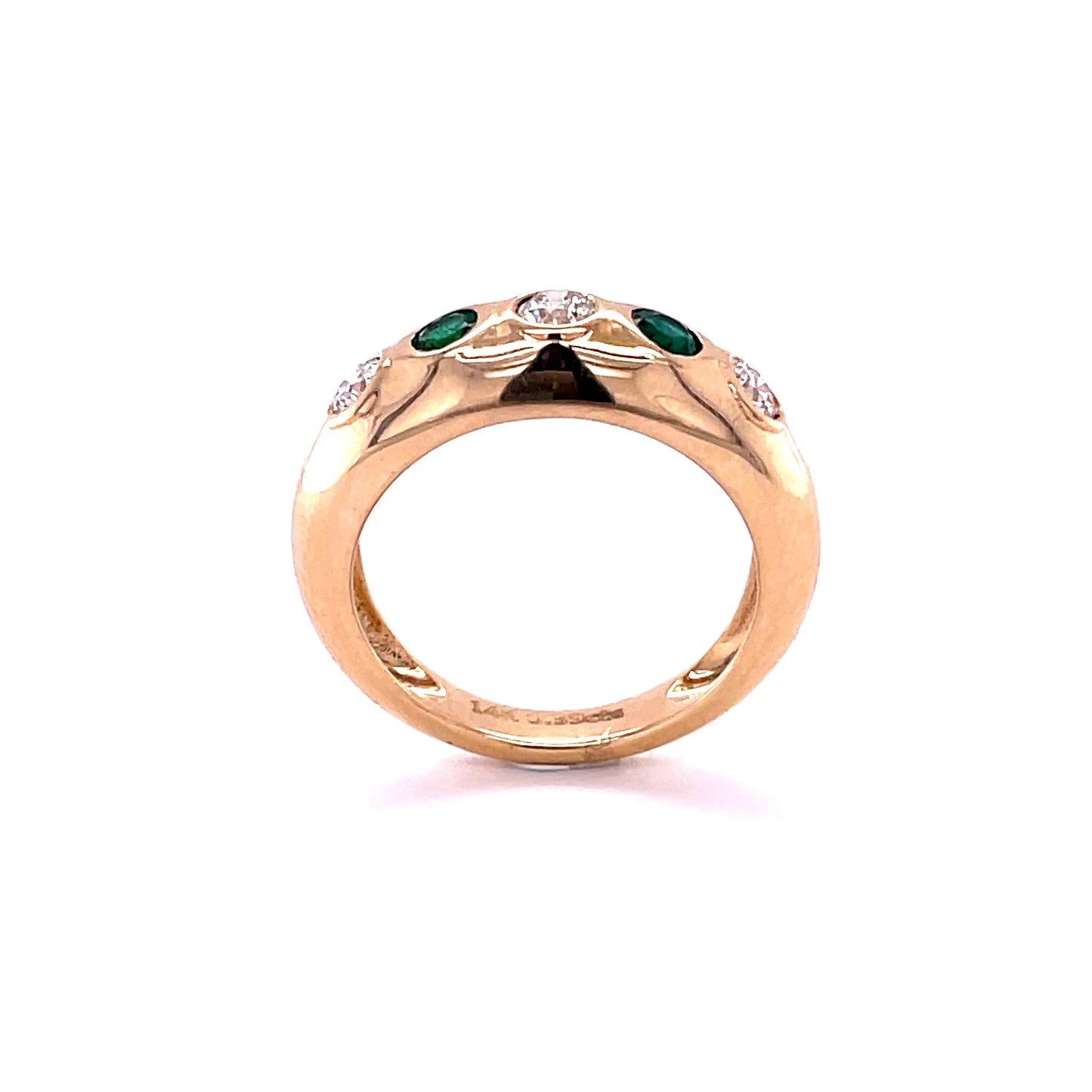 14KT YELLOW GOLD EMERALD AND DIAMONDS 5 STONE GPSY RING