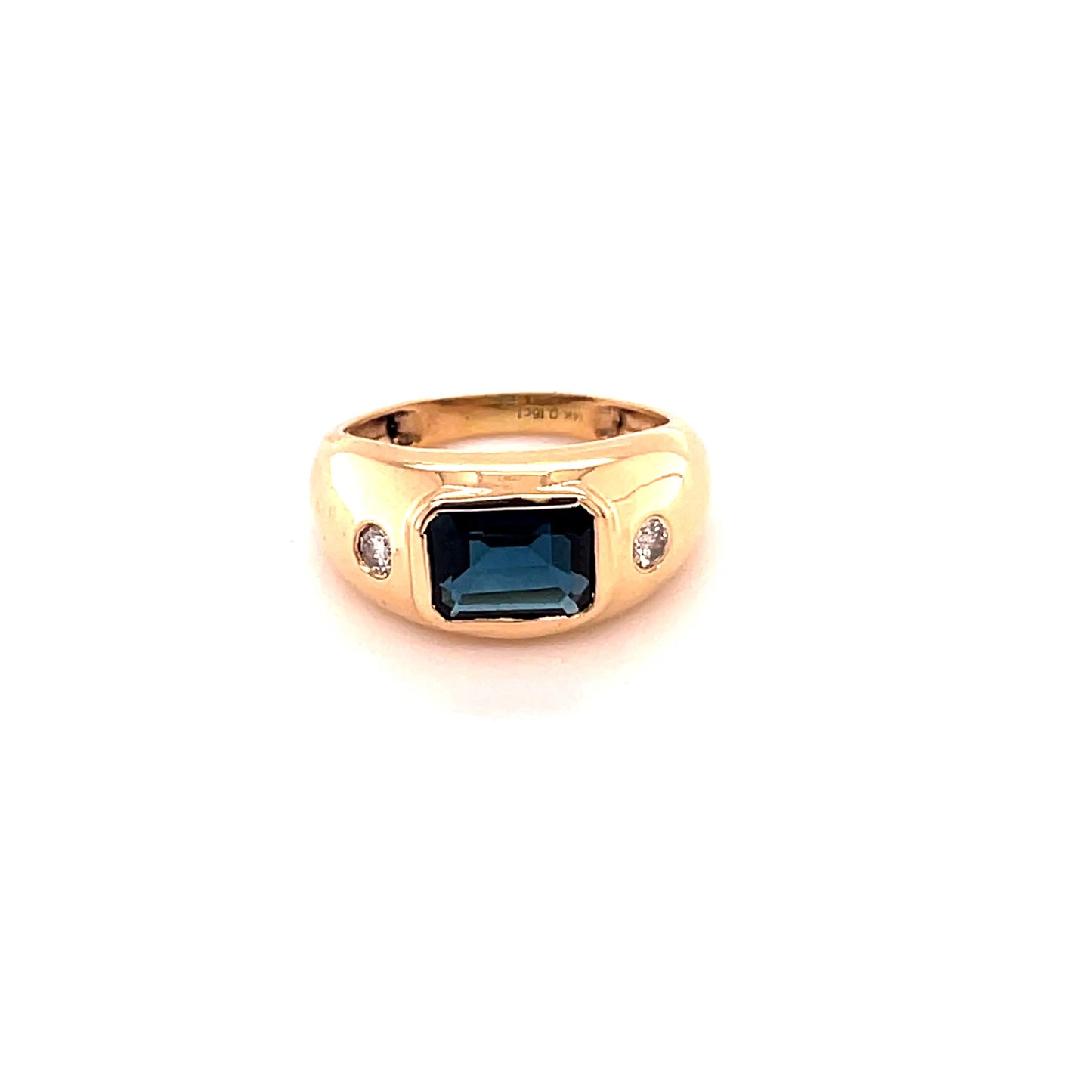 14KT YELLOW GOLD LONDON BLUE TOPAZ RING WTIH DIAMONDS