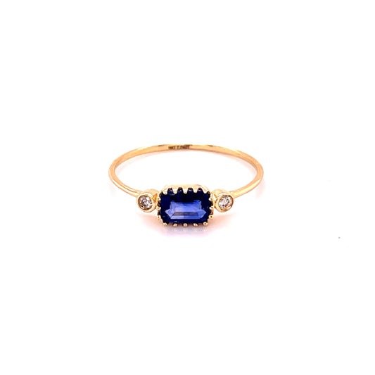 14KT GOLD BLUE SAPPHIRE RING WITH DIAMONDS