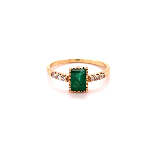 14KT GOLD EMERALD RING WITH DIAMONDS