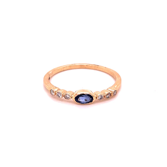 14KT GOLD BLUE SAPPHIRE RING WITH DIAMONDS