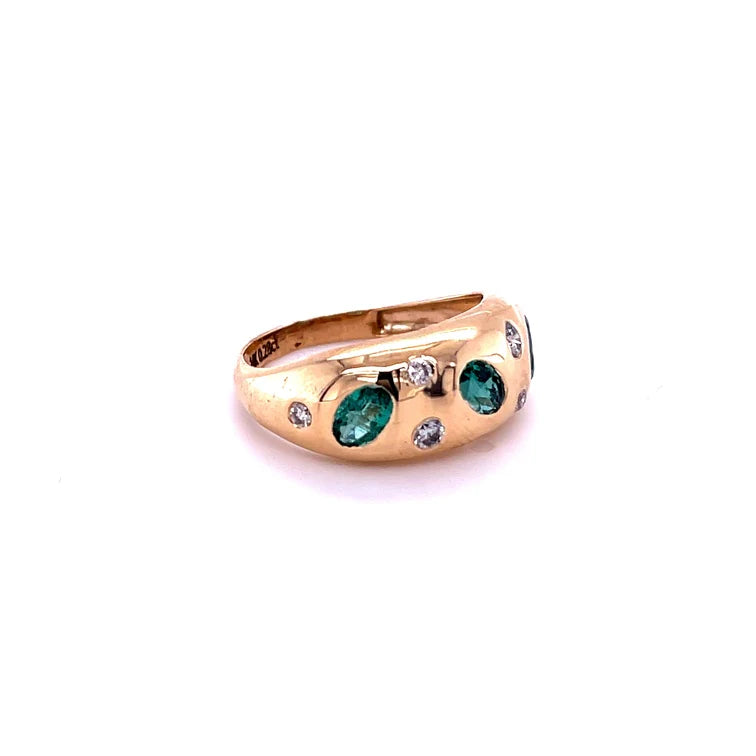 14KT YELLOW GOLD EMERALD RING WITH DIAMONDS