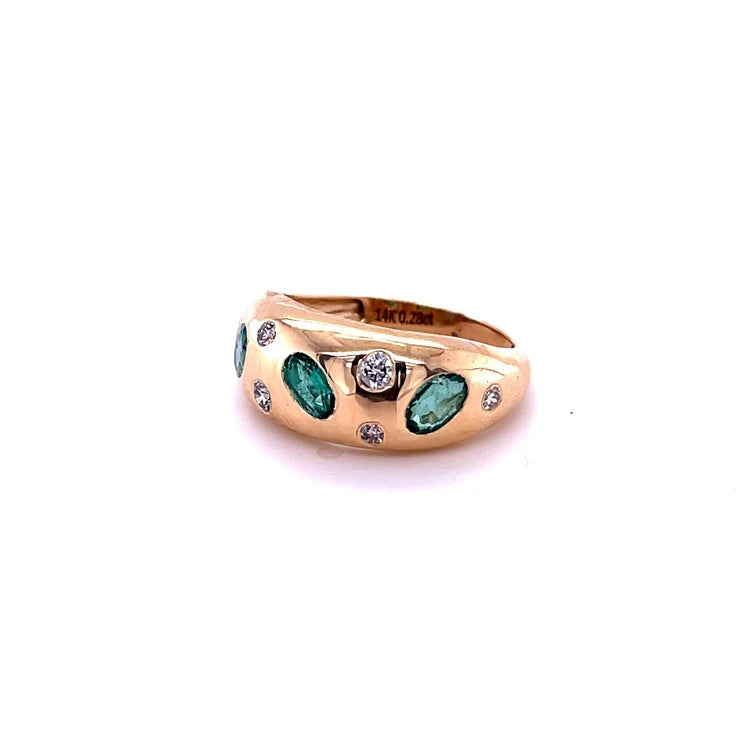 14KT YELLOW GOLD EMERALD RING WITH DIAMONDS