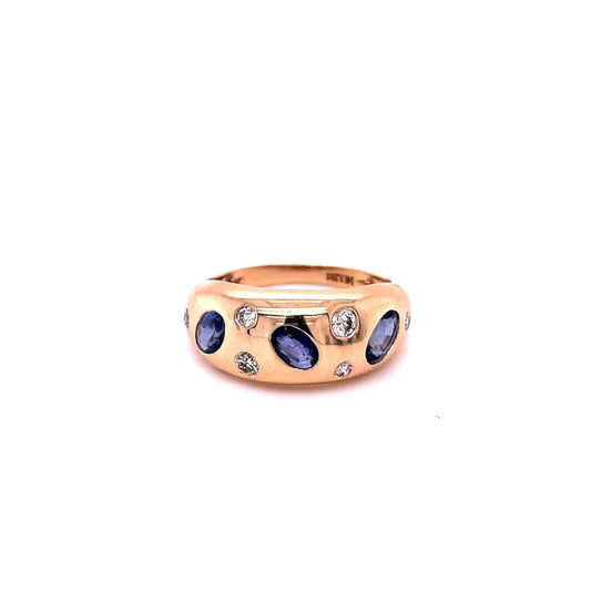 14KT YELLOW GOLD BLUE SAPPHIRE RING WITH DIAMONDS