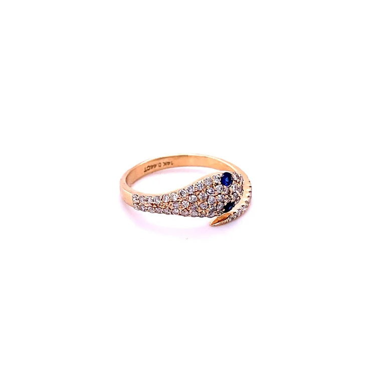 14KT YELLOW GOLD BLUE SAPPHIRE RING WITH DIAMONDS