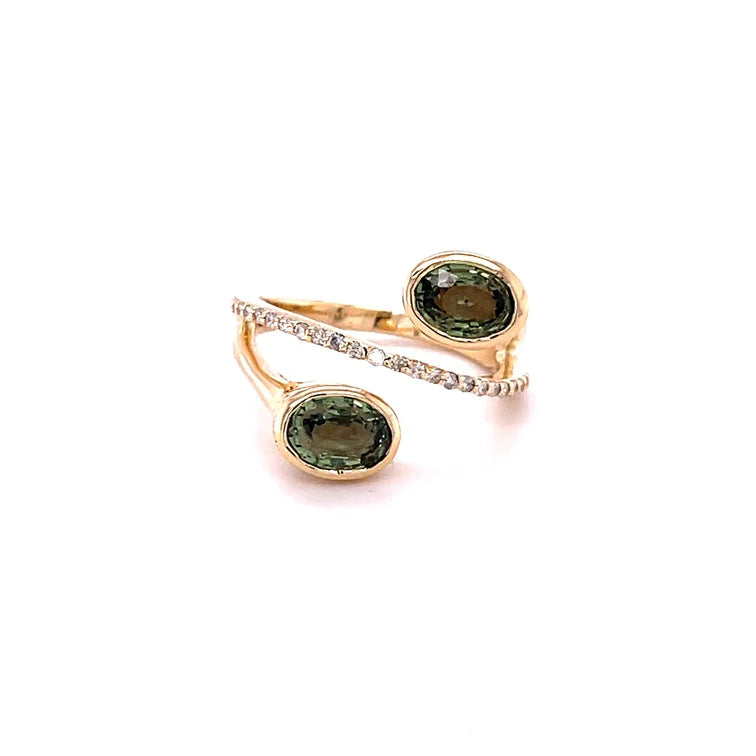 14KT YELLOW GOLD GREEN SAPPHIRE RING WITH DIAMONDS