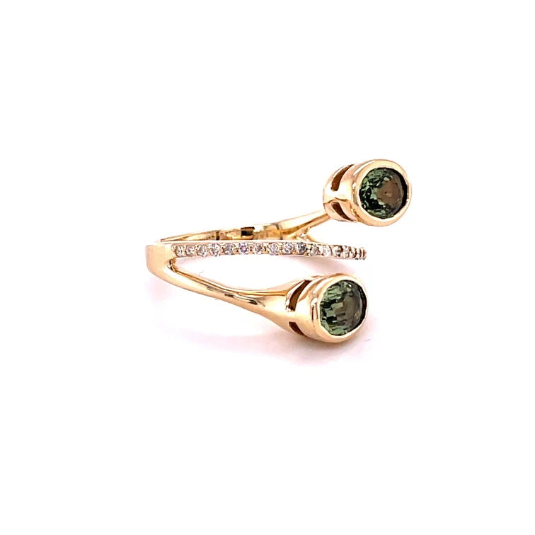 14KT YELLOW GOLD GREEN SAPPHIRE RING WITH DIAMONDS