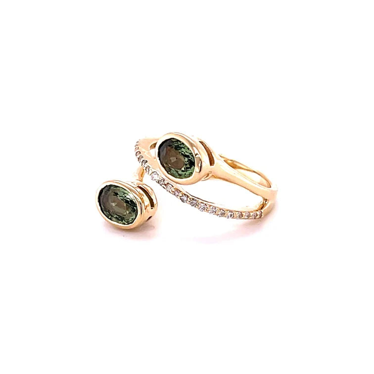 14KT YELLOW GOLD GREEN SAPPHIRE RING WITH DIAMONDS