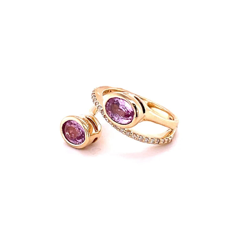 14KT YELLOW GOLD PINK SAPPHIRE RING WITH DIAMONDS