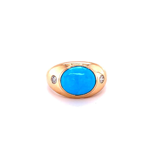 14KT YELLOW GOLD TURQUOISE RING WITH DIAMONDS