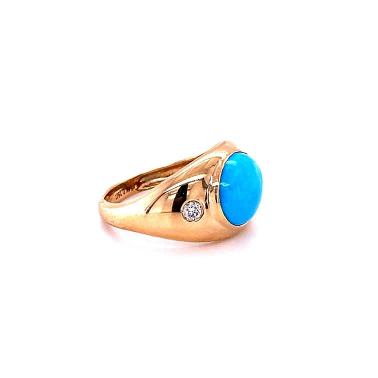 14KT YELLOW GOLD TURQUOISE RING WITH DIAMONDS