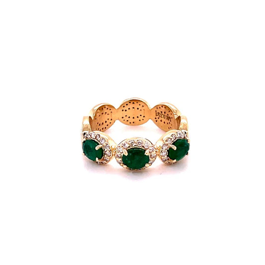 14KT YELLOW GOLD EMERALD RING WITH DIAMONDS