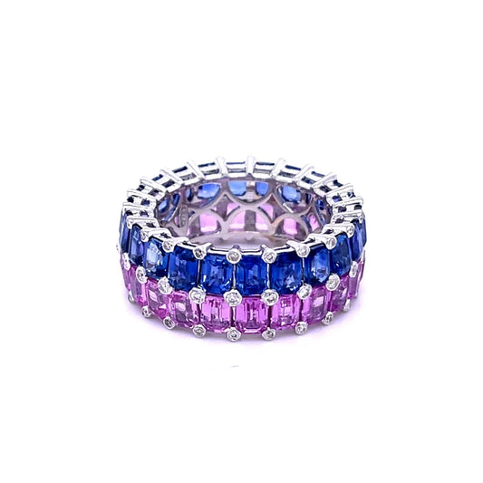 18KT WHITE GOLD BLUE/PINK SAPPHIRE WITH DIAMOND RING
