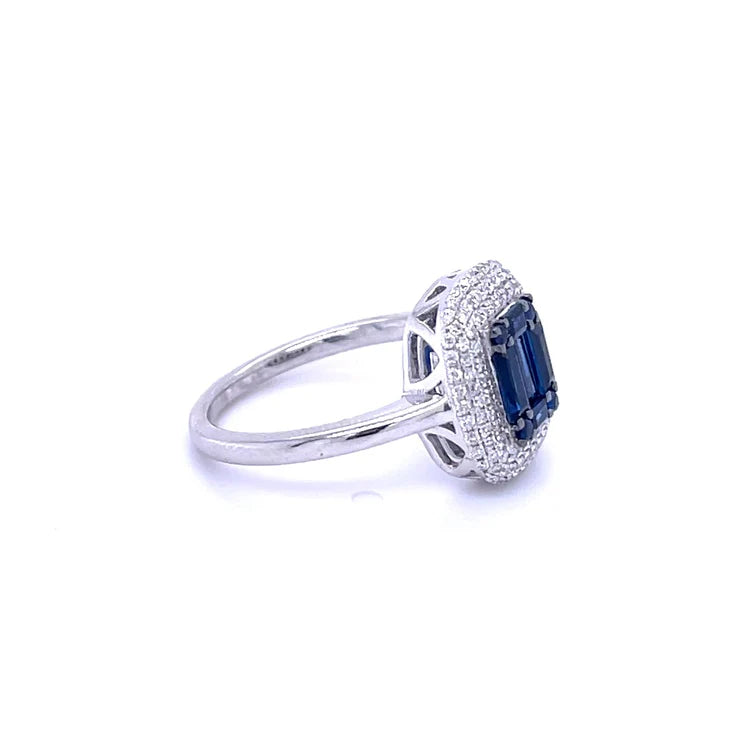 18KT WHITE GOLD BLUE SAPPHIRE BAGUETTE DIAMOND RING